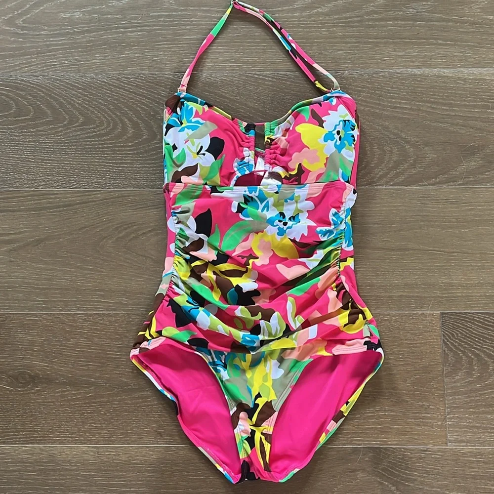 NWT Anne Cole Floral Sweetheart Ruched One Piece Swimsuit size 6